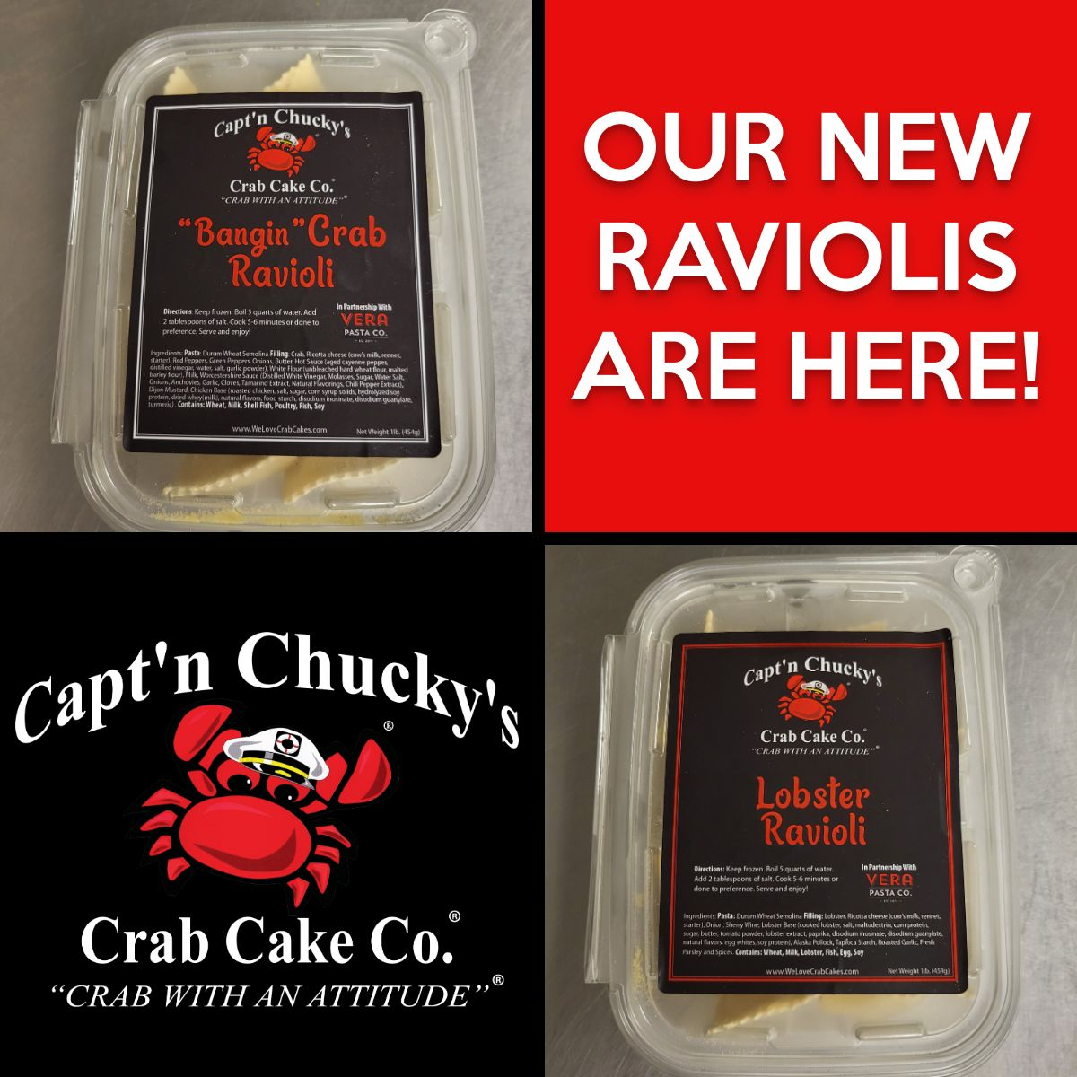 captn chuckys banging crab and lobster raviolis